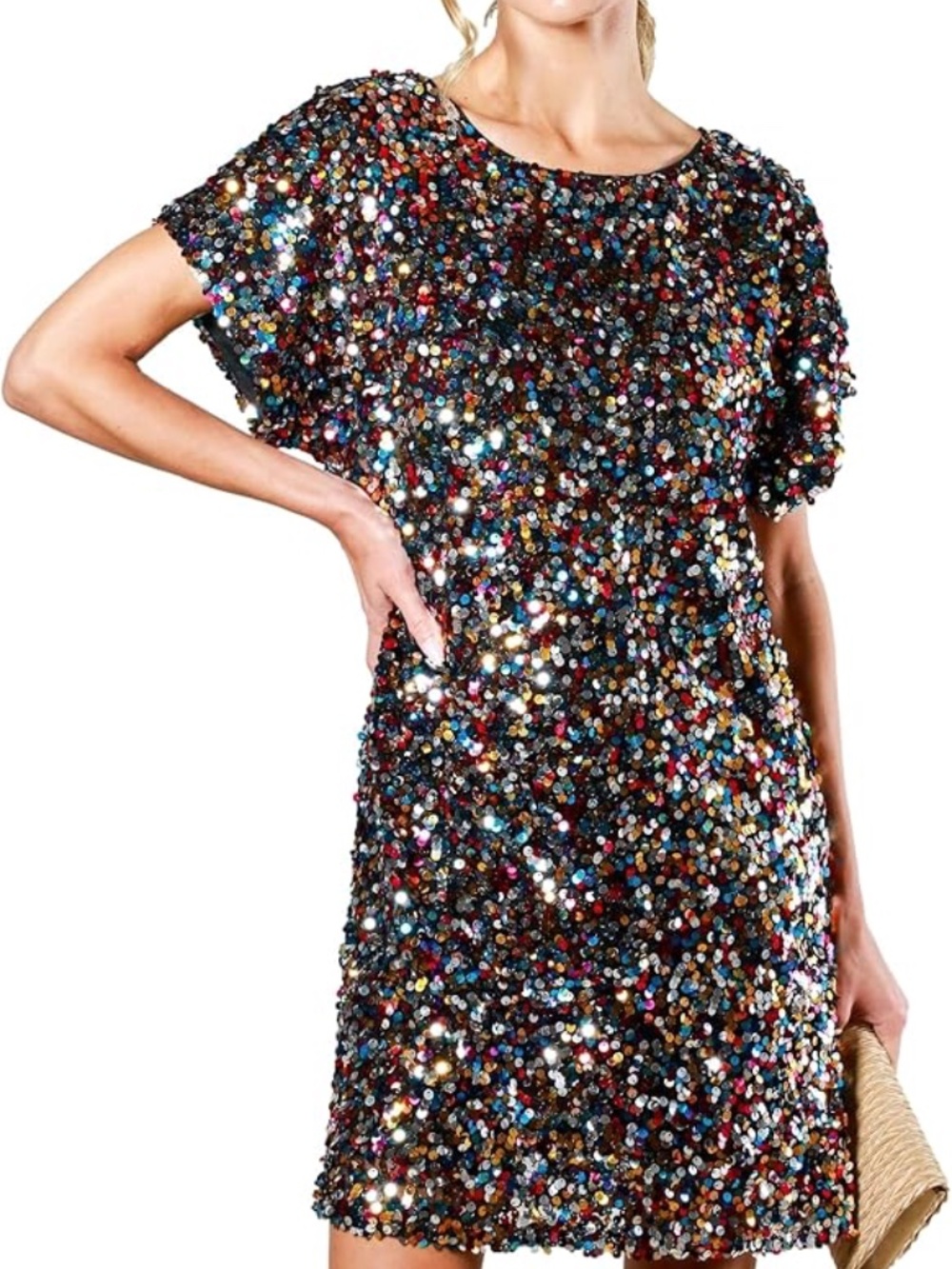 Women's Crewneck Sequin Shift Dress Size: XL